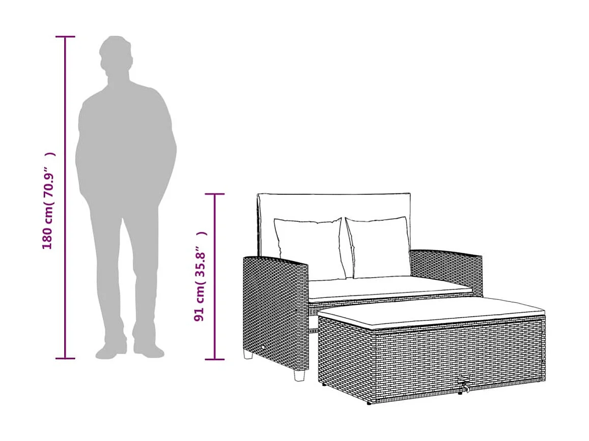 Gartensofa mit Kissen 2-Sitzer Beige Poly Rattan