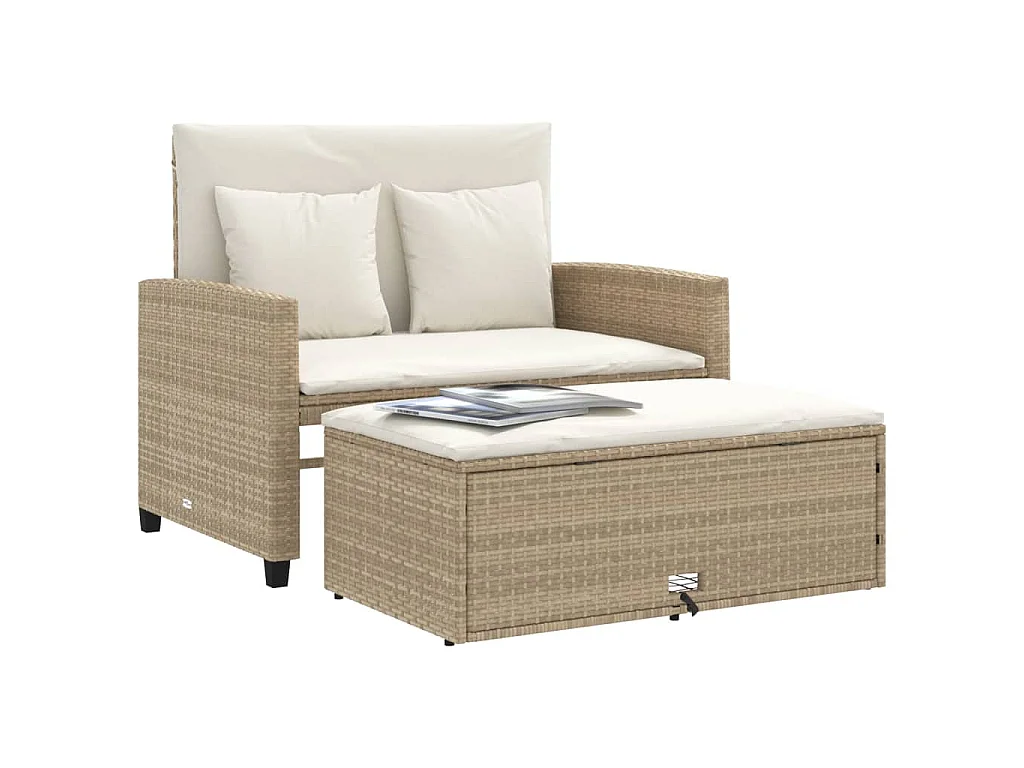 Canapé de jardin avec coussins 2 places beige résine tressée