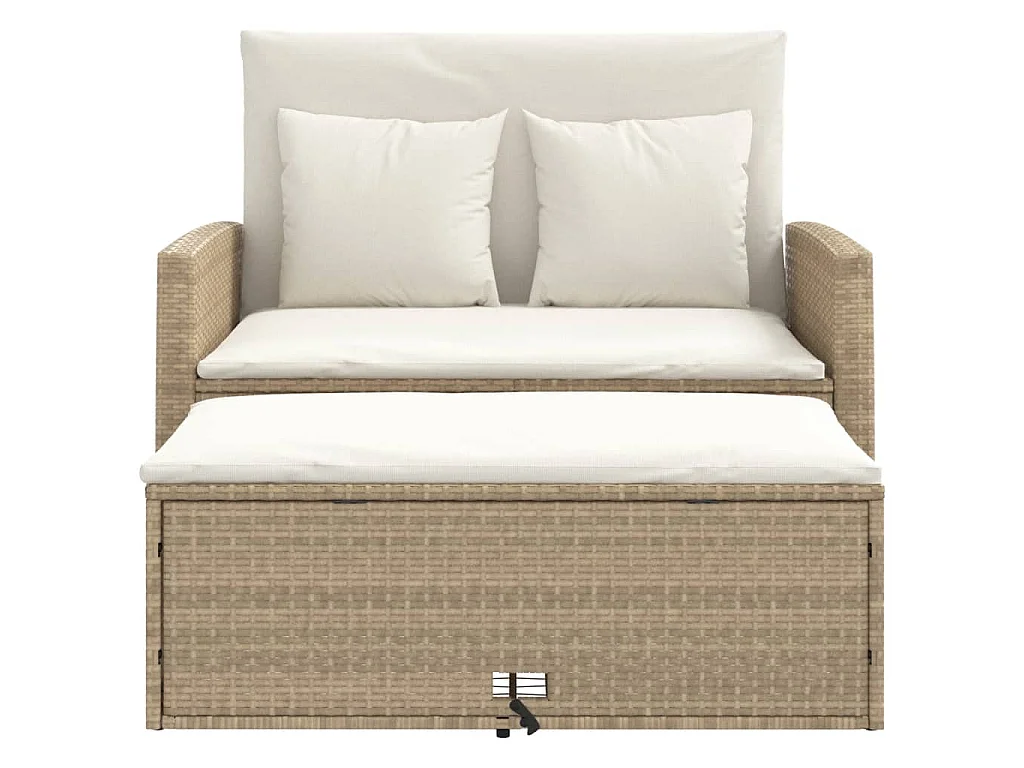 Canapé de jardin avec coussins 2 places beige résine tressée