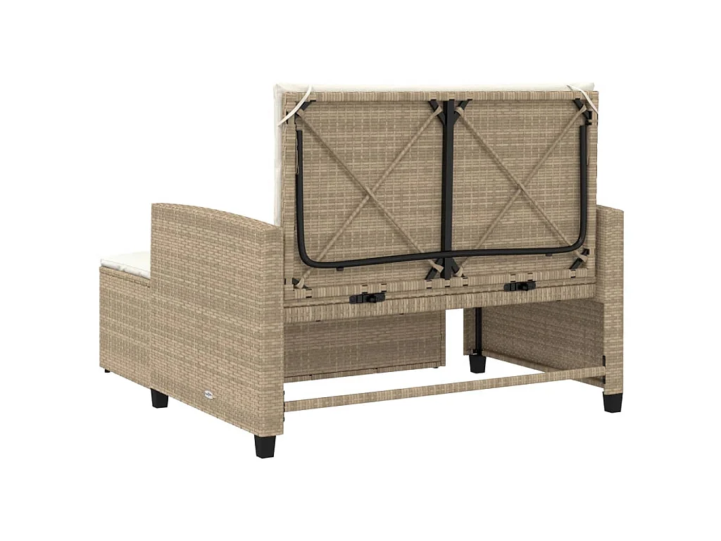 Canapé de jardin avec coussins 2 places beige résine tressée