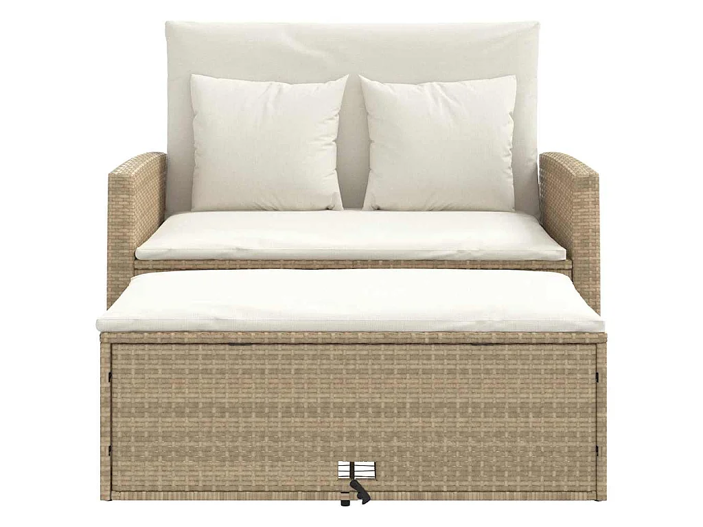 Canapé de jardin avec coussins 2 places beige résine tressée