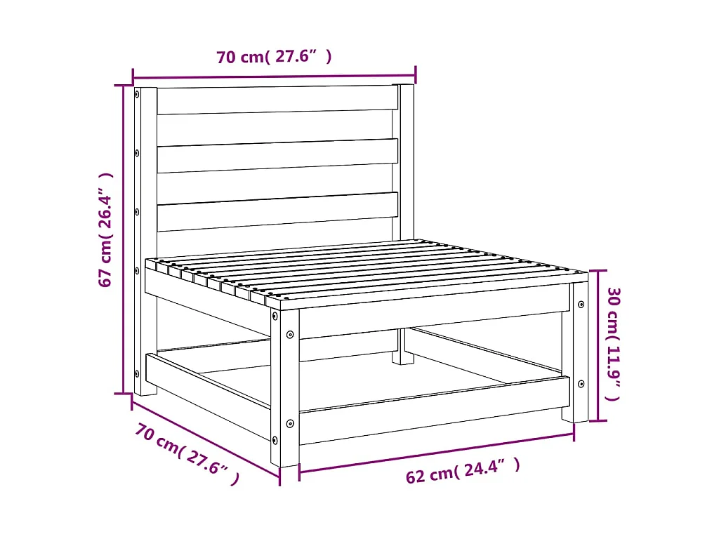 Divano Giardino Senza Braccioli Bianco 70x70x67cm Massello Pino