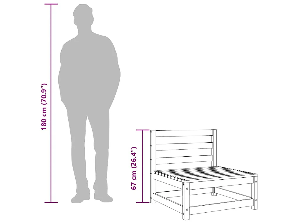 Divano Giardino Senza Braccioli Bianco 70x70x67cm Massello Pino