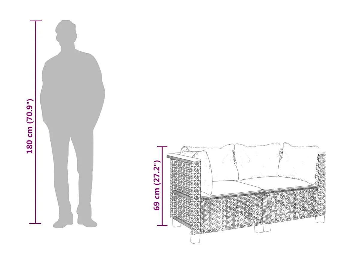 Canapés d'angle de jardin et coussins 2 pcs gris résine tressée