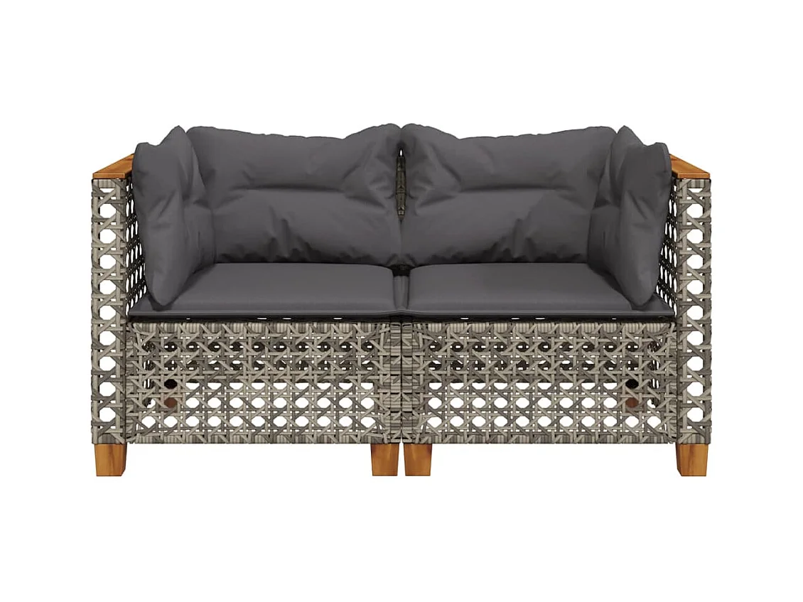 Tuinhoekbanken 2 st met kussens poly rattan grijs