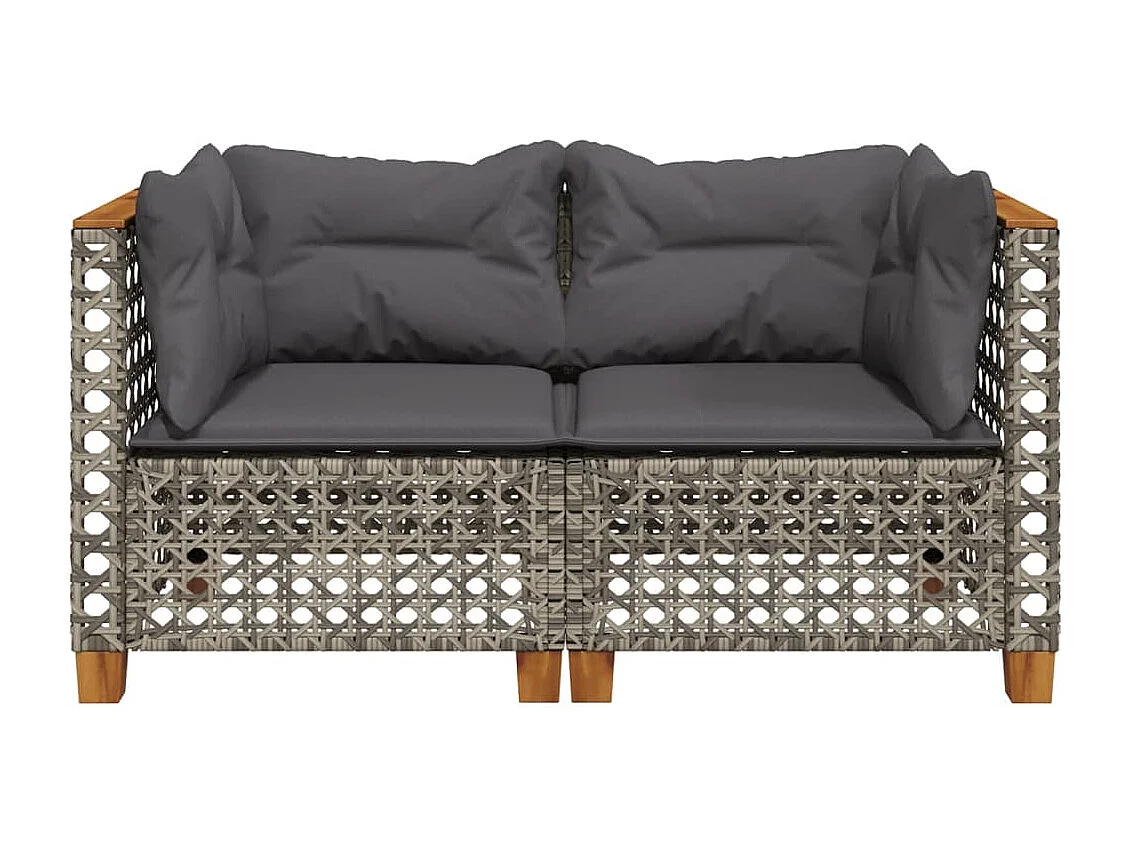Canapés d'angle de jardin et coussins 2 pcs gris résine tressée