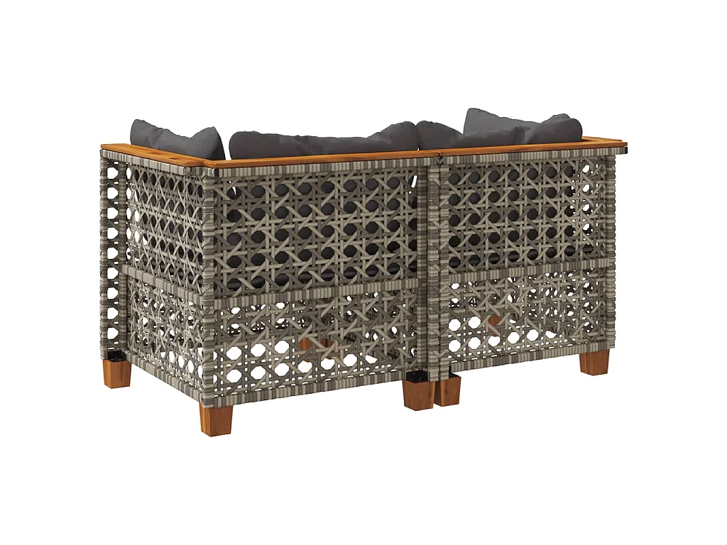 Sofás de canto p/ jardim c/ almofadões 2 pcs vime PE cinzento