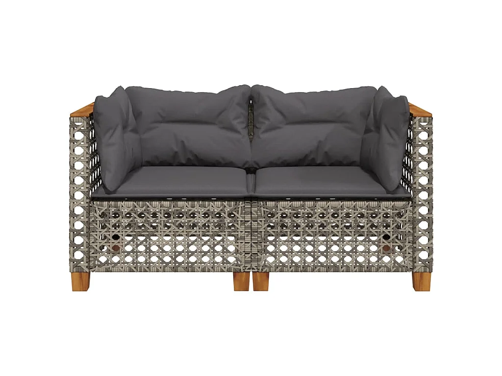Tuinhoekbanken 2 st met kussens poly rattan grijs