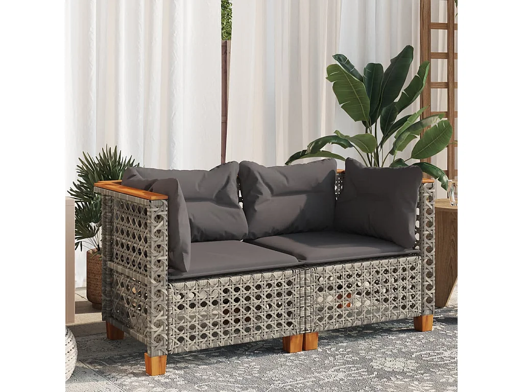 Canapés d'angle de jardin et coussins 2 pcs gris résine tressée