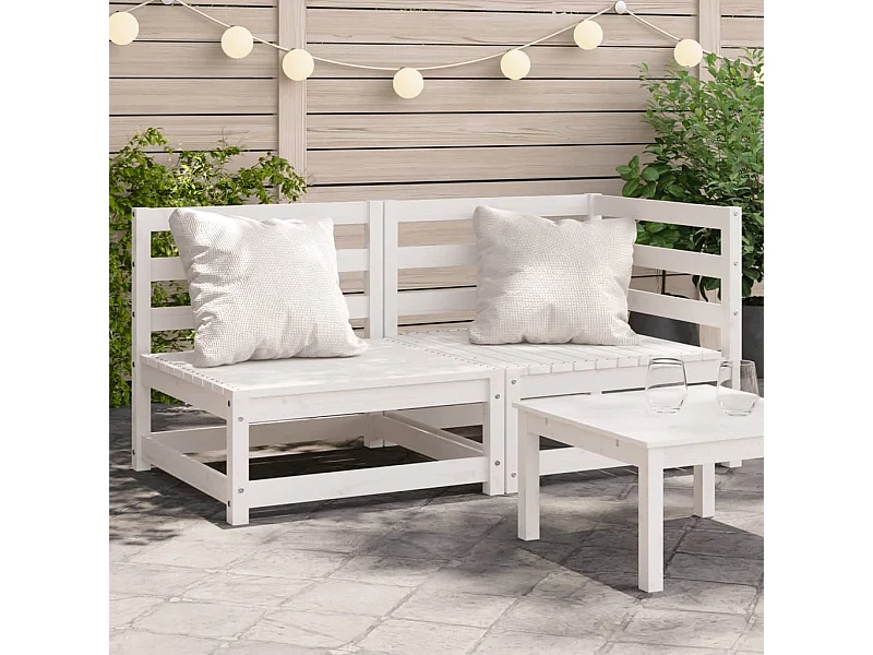 Canapé de jardin 2 places blanc bois de pin massif