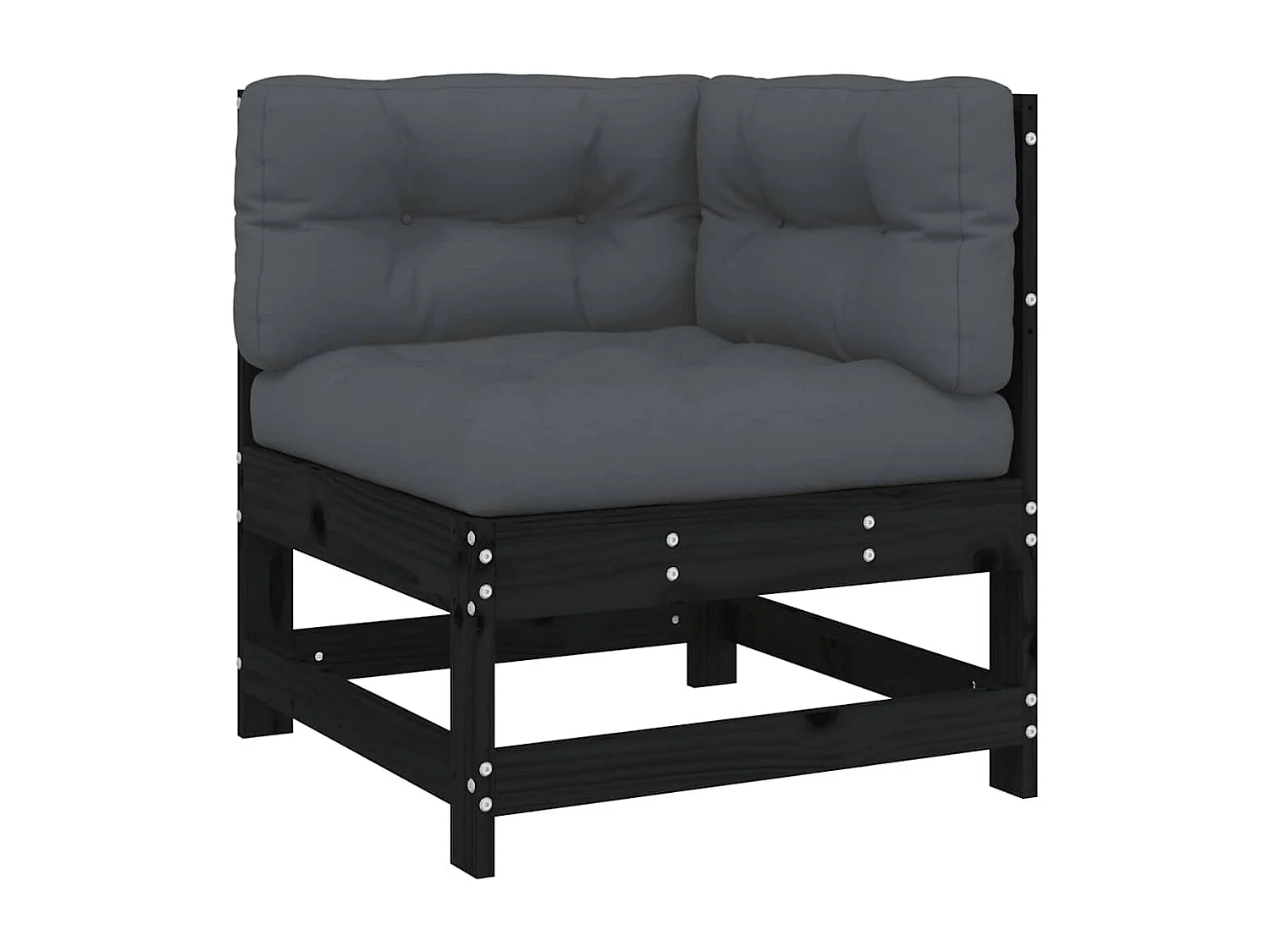 Hoekbank met kussens massief grenenhout zwart