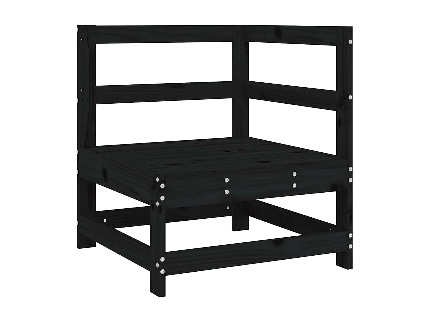 Hoekbank met kussens massief grenenhout zwart