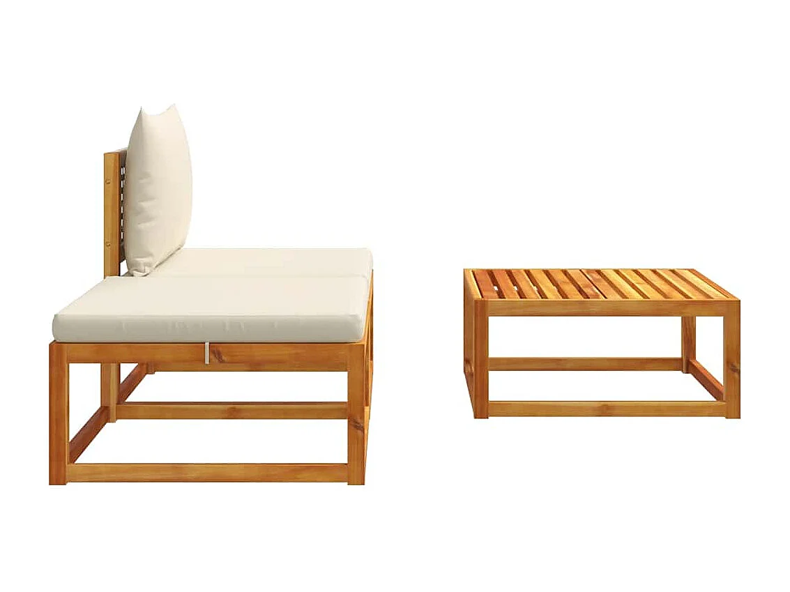 Ensemble de canapés de jardin 3 pièces avec coussins en bois d'acacia et rotin