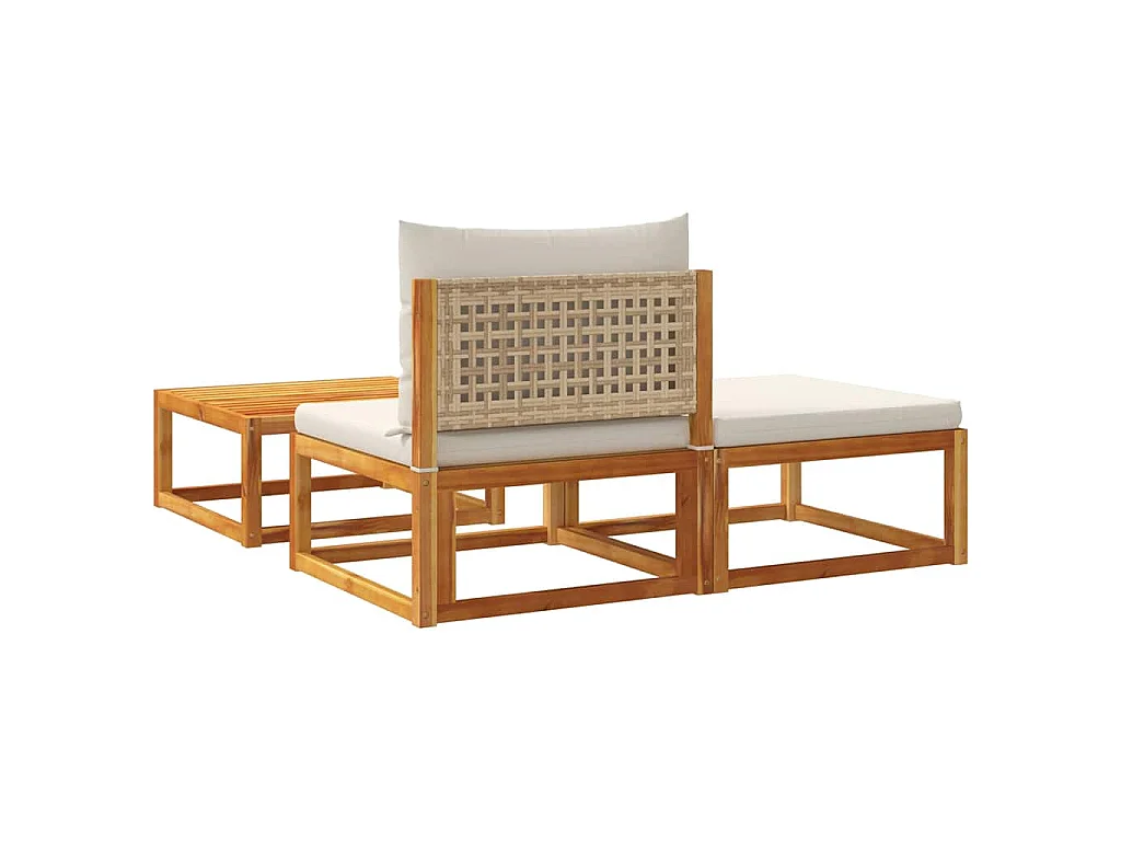 Set di divani da giardino 3 pz con cuscini in legno di acacia