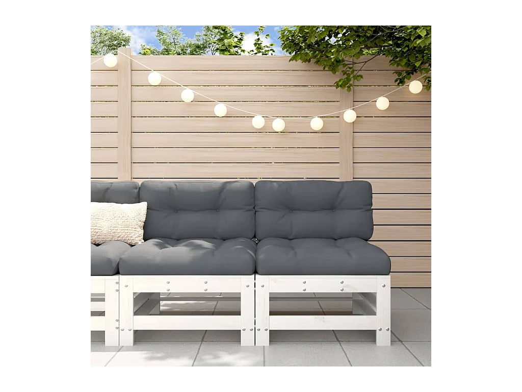Canapés centraux avec coussins 2 pcs blanc bois de pin massif