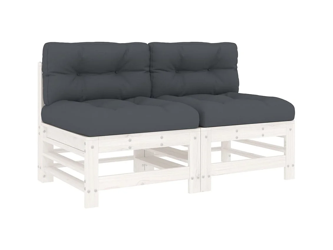 Canapés centraux avec coussins 2 pcs blanc bois de pin massif