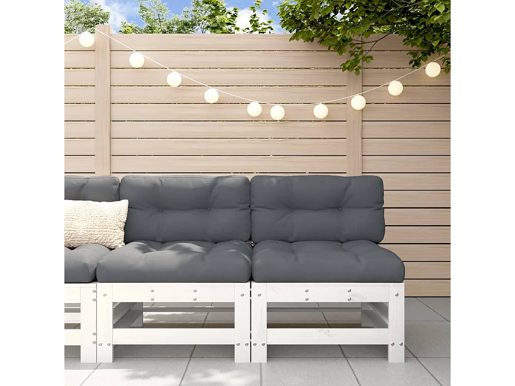 Canapés centraux avec coussins 2 pcs blanc bois de pin massif