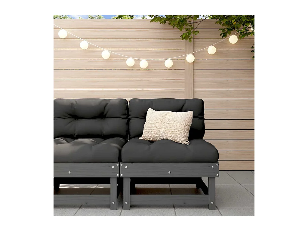 Canapé central avec coussins gris bois de pin massif