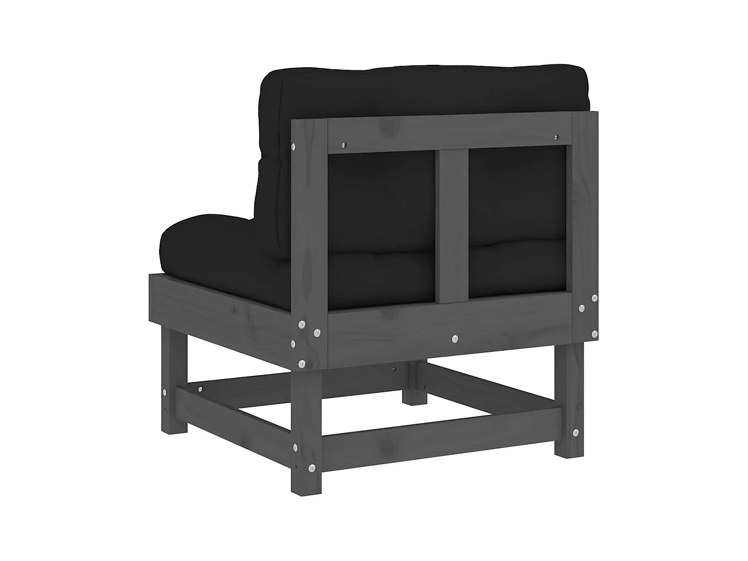 Canapé central avec coussins gris bois de pin massif