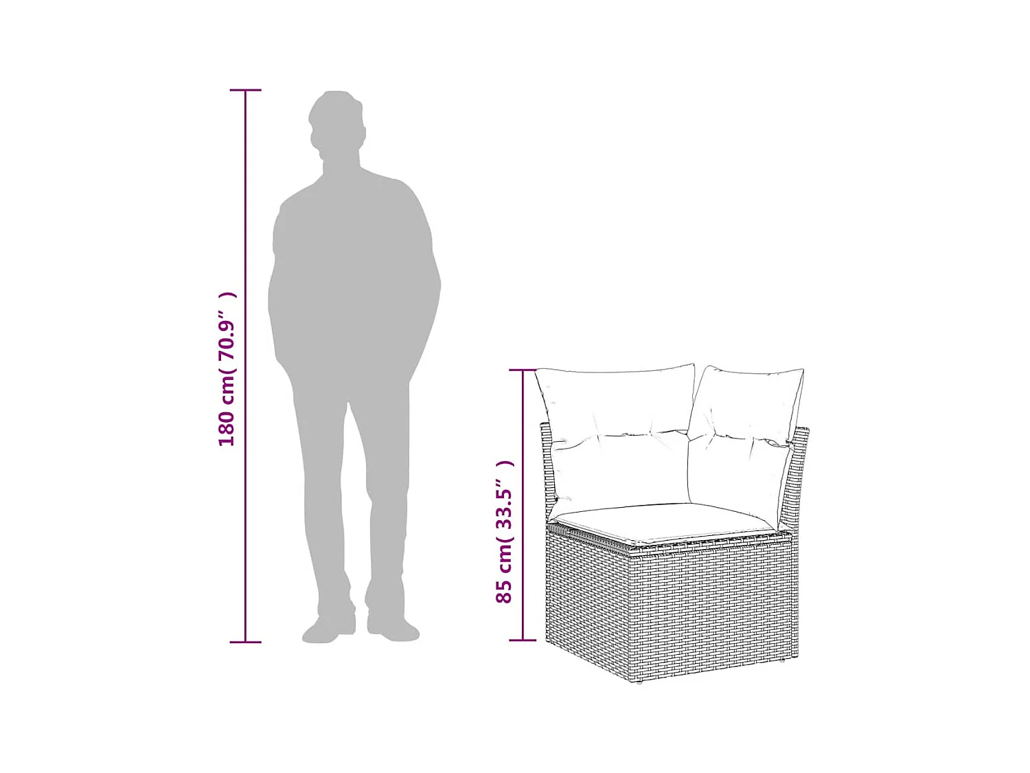 Tuinhoekbank met kussens poly rattan lichtgrijs