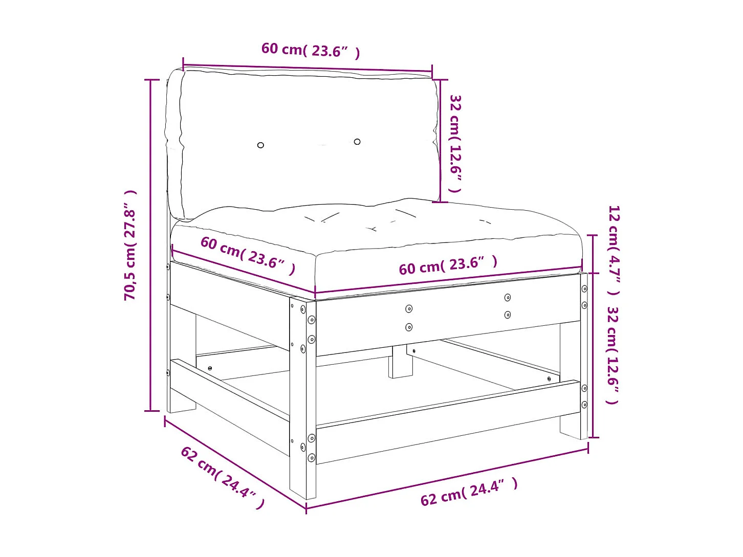 Mittelsofa mit Kissen Grau Massivholz Kiefer