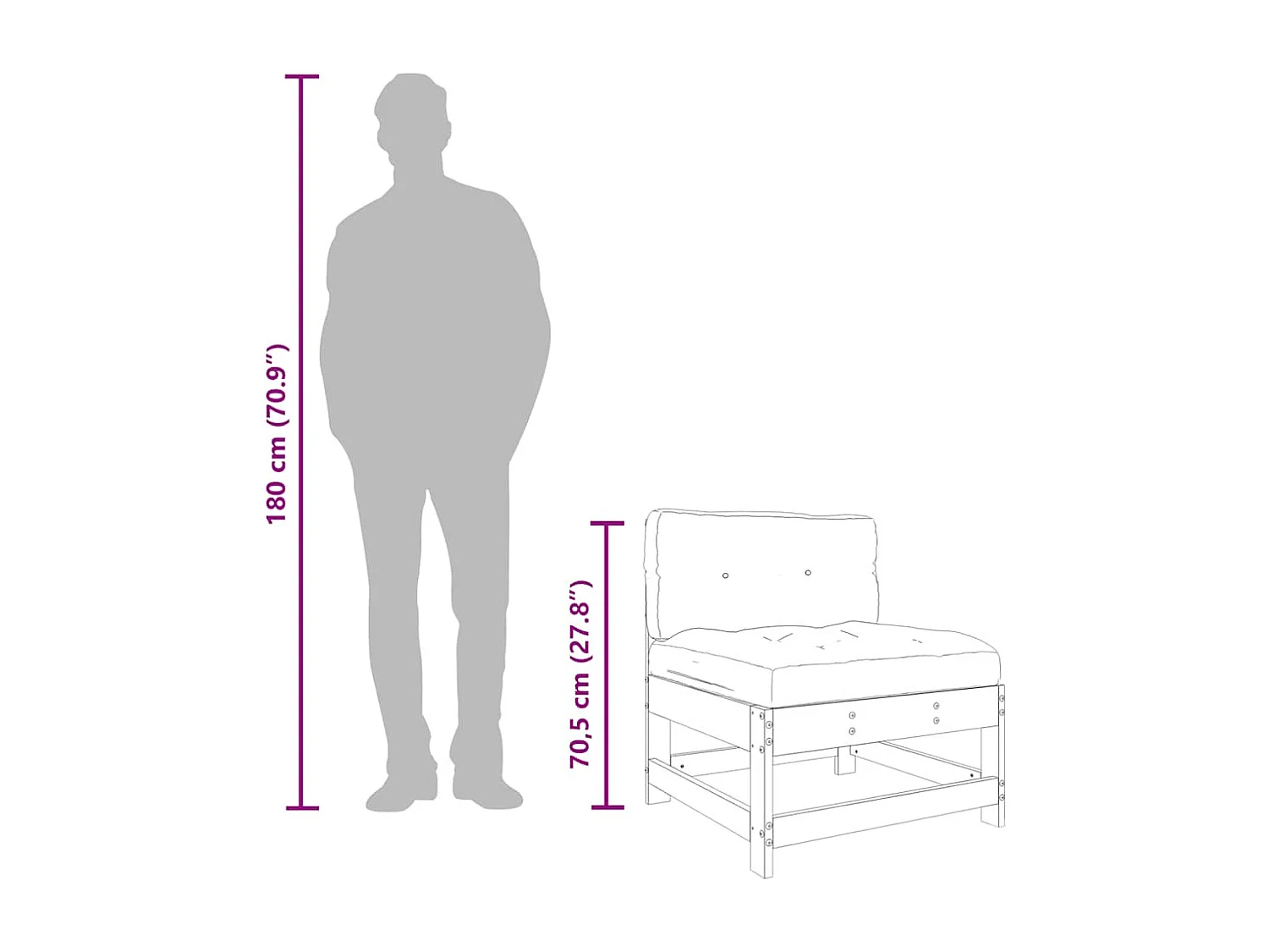 Mittelsofa mit Kissen Grau Massivholz Kiefer