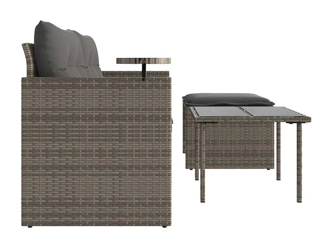 Salon de jardin avec coussins 3 pcs gris résine tressée