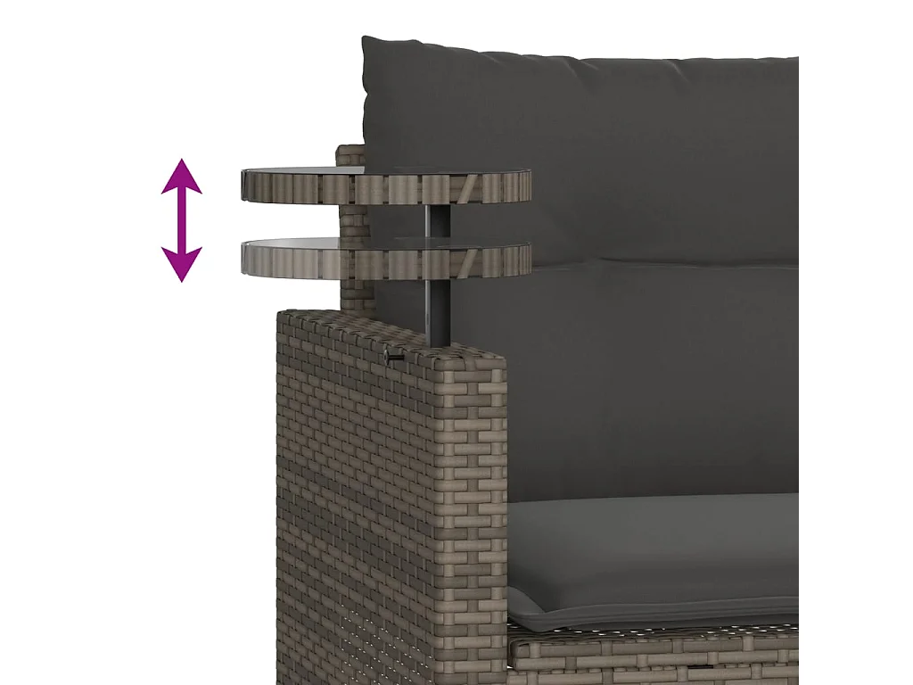 Salon de jardin avec coussins 3 pcs gris résine tressée