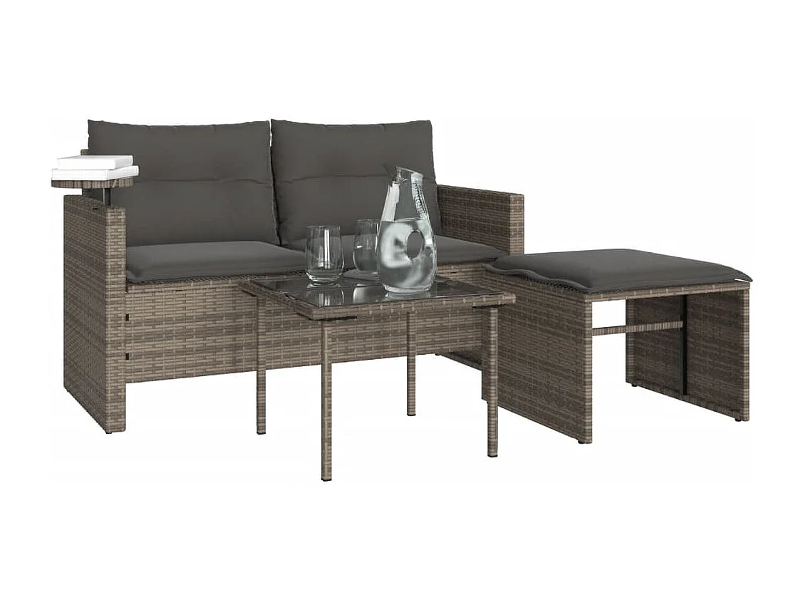 Salon de jardin avec coussins 3 pcs gris résine tressée