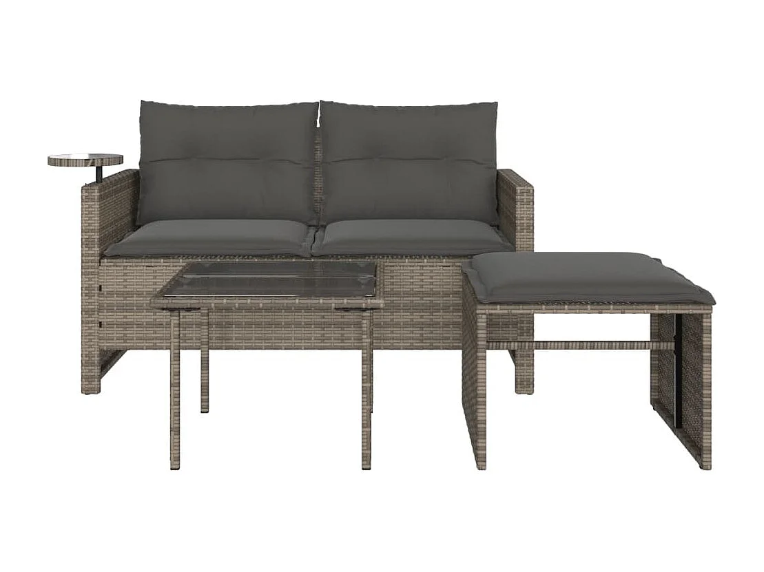 Salon de jardin avec coussins 3 pcs gris résine tressée