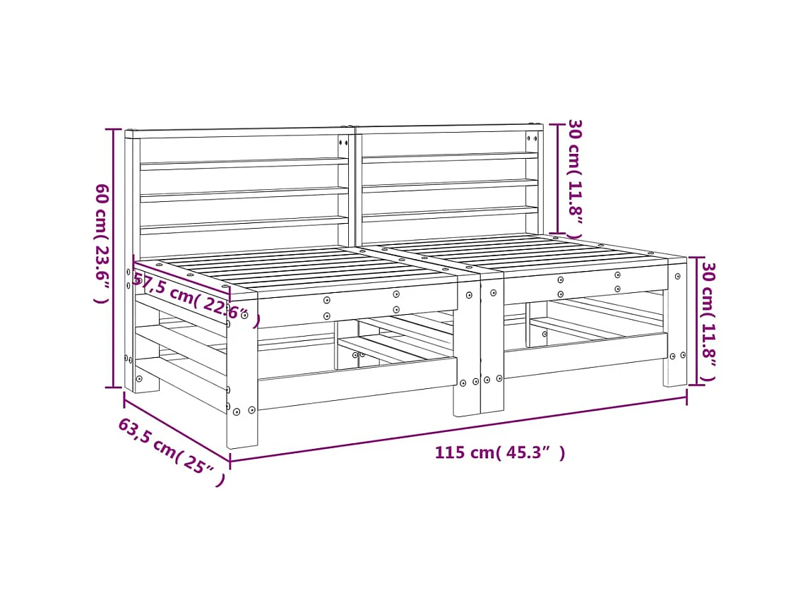 Garten-Mittelsofas 2 Stk. Massivholz Douglasie