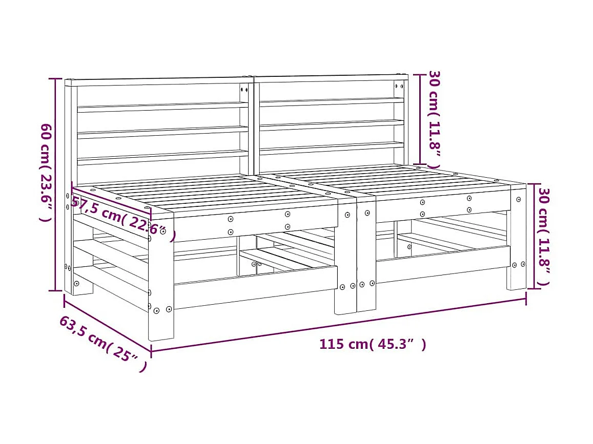 Divani Centrali da Giardino 2 pz in Legno Massello di Douglas