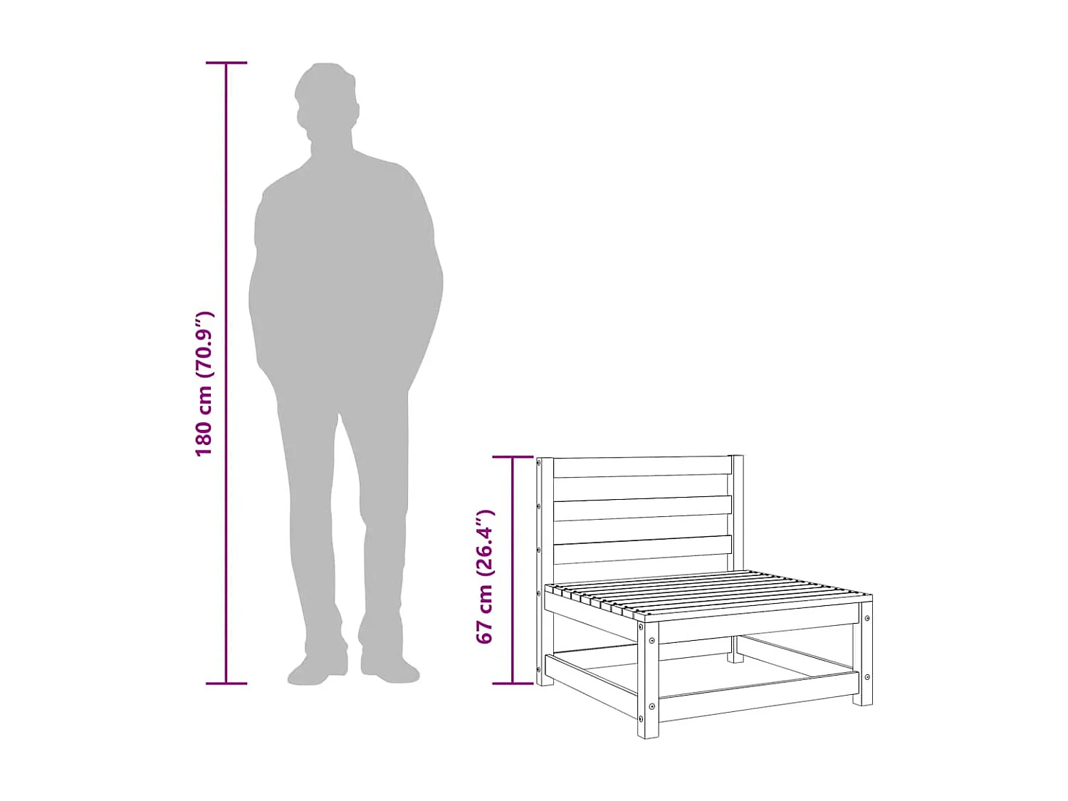 Canapé de jardin sans accoudoirs 70x70x67 cm bois de pin massif