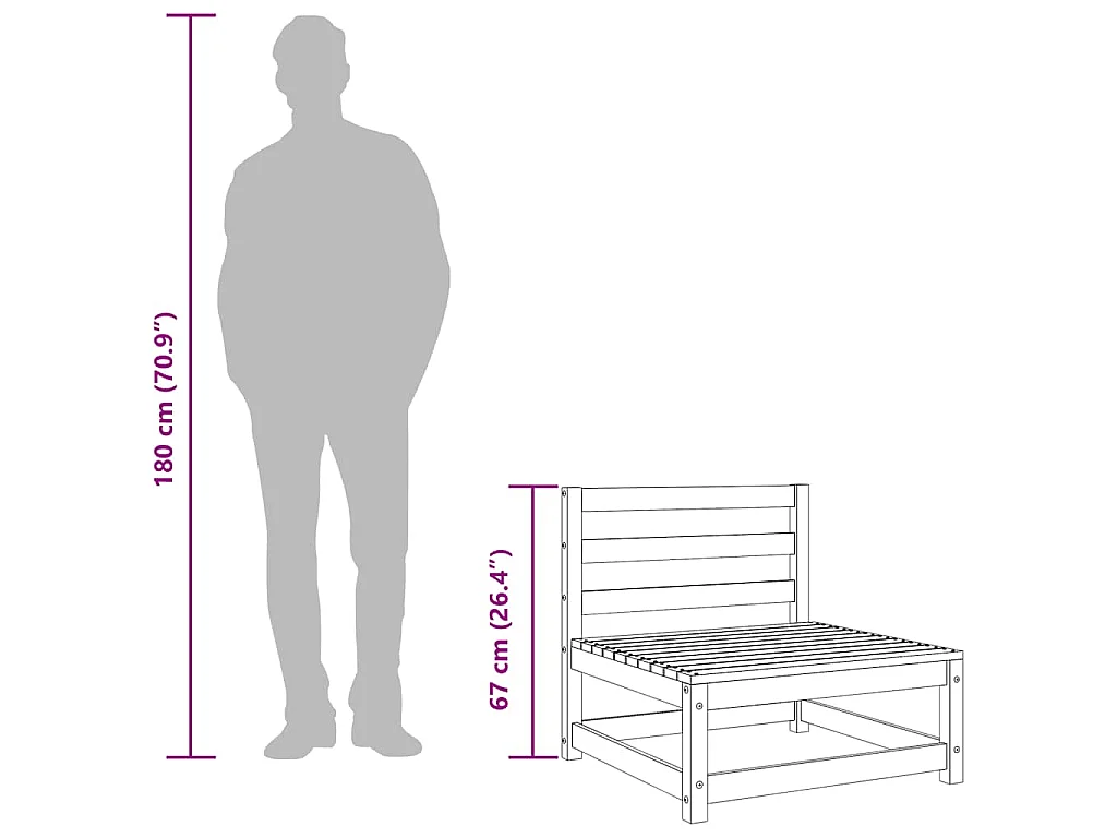 Canapé de jardin sans accoudoirs 70x70x67 cm bois de pin massif