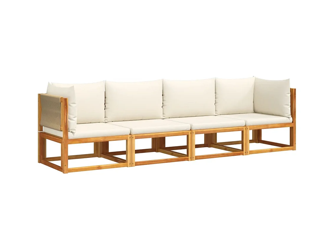Ensemble de canapés de jardin 4 pièces avec coussins en bois d'acacia et corde