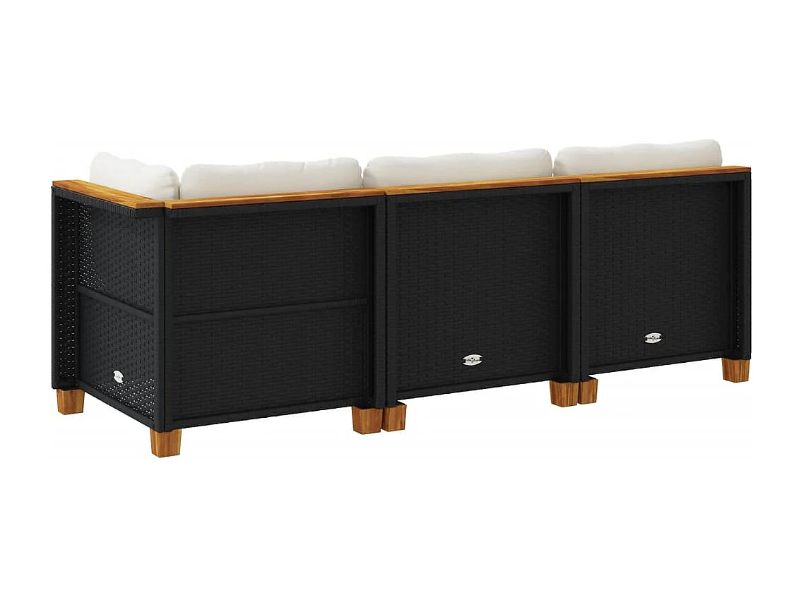 Divano da Giardino a 3 Posti con Cuscini Nero in Polyrattan