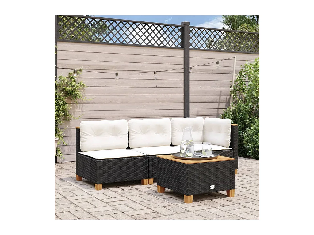 Canapé de jardin avec coussins 3 places noir résine tressée