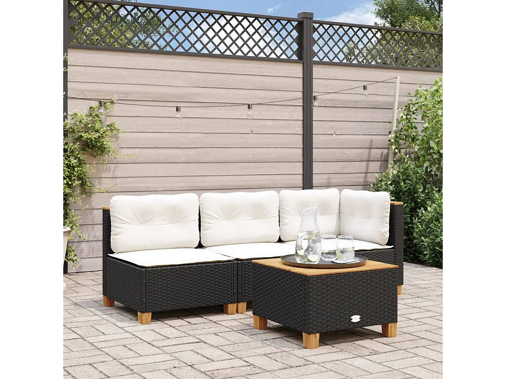 Canapé de jardin avec coussins 3 places noir résine tressée