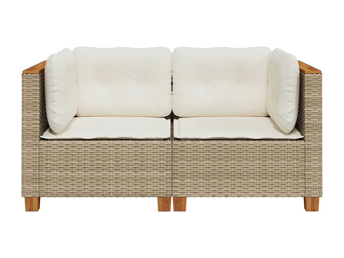 Garten-Ecksofas mit Kissen 2 Stk. Beige Poly Rattan