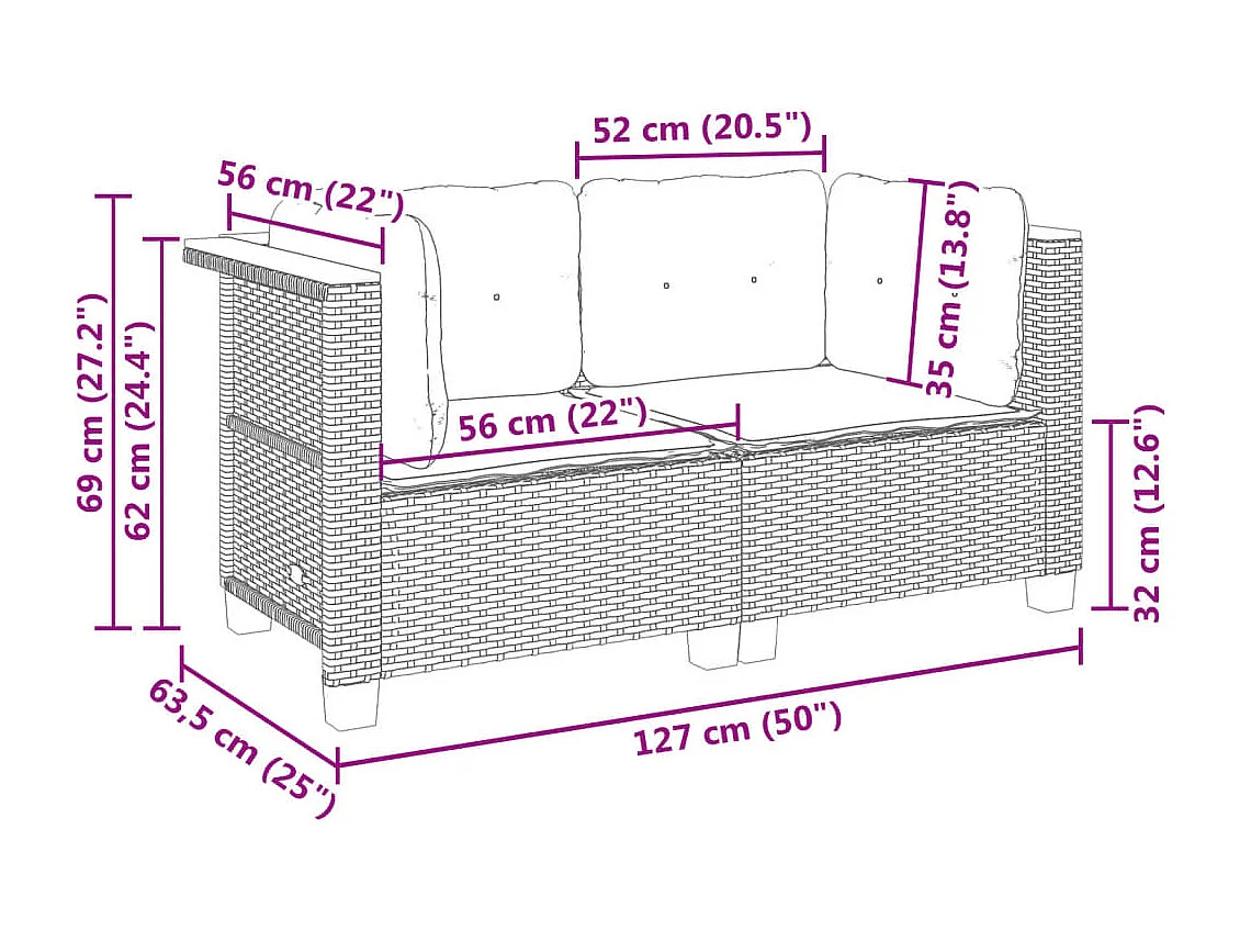 Garten-Ecksofas mit Kissen 2 Stk. Beige Poly Rattan