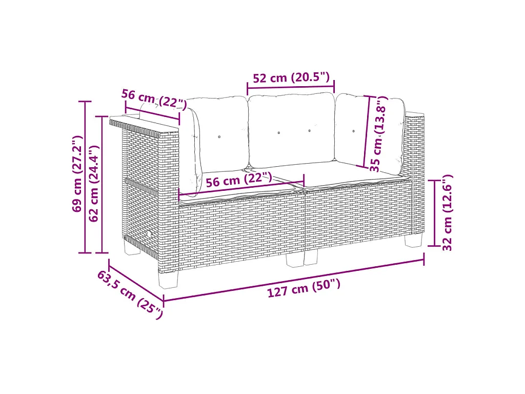 Sofás de canto para jardim com almofadões 2 pcs vime PE bege