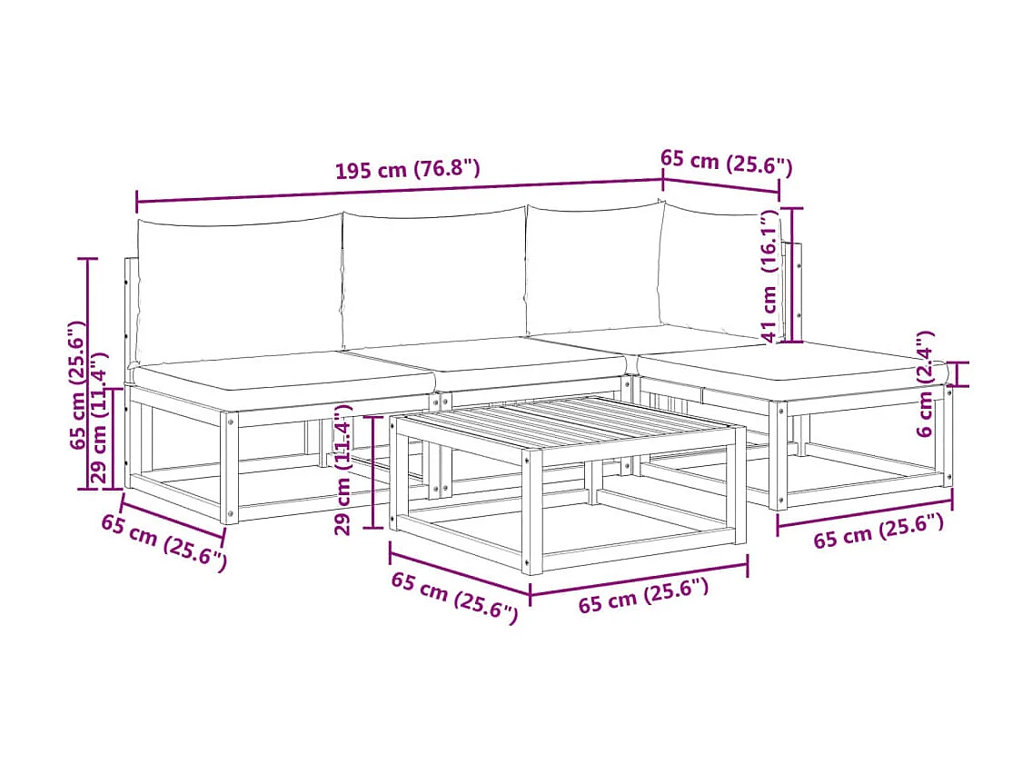 Ensemble de canapés de jardin 5 pièces avec coussins en bois d'acacia et corde