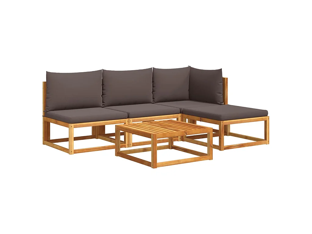 Conjunto de sofás de jardim  de 5 peças com almofadas de madeira de acácia e corda