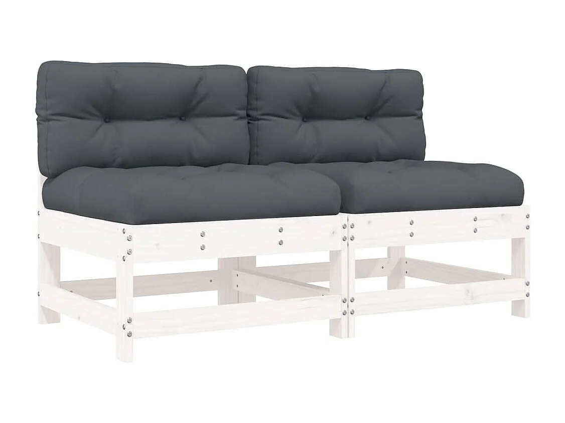 Mittelsofas mit Kissen 2 Stk. Weiß Massivholz Kiefer