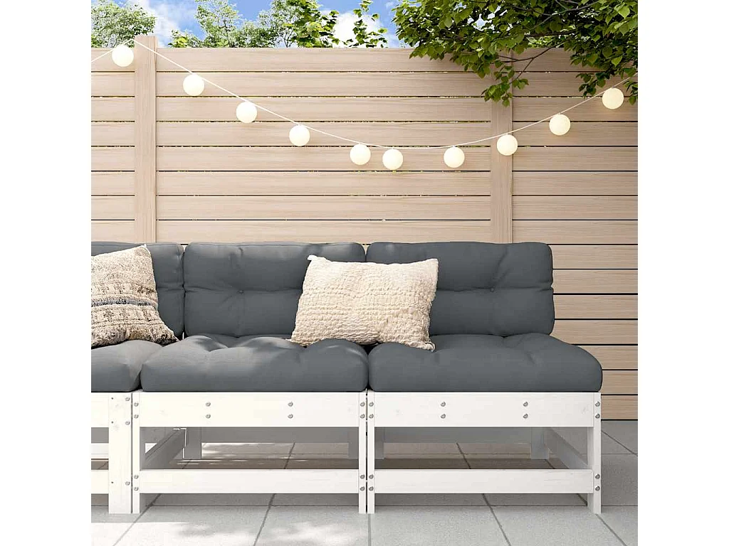 Canapés centraux avec coussins 2 pcs blanc bois de pin massif