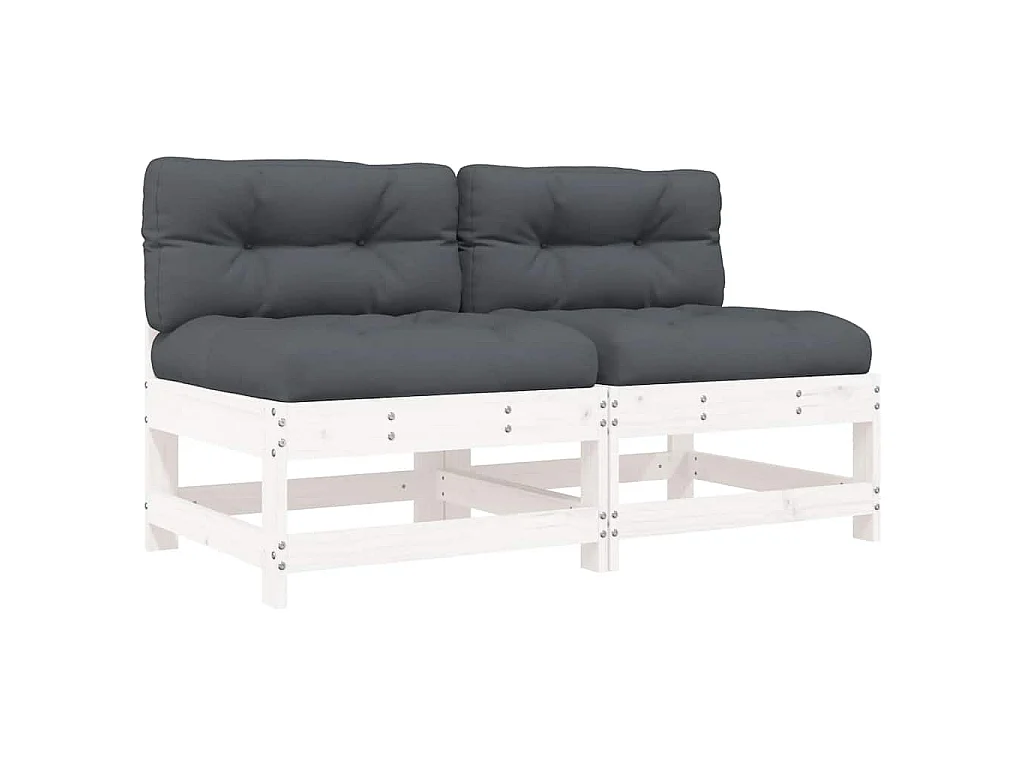 Canapés centraux avec coussins 2 pcs blanc bois de pin massif