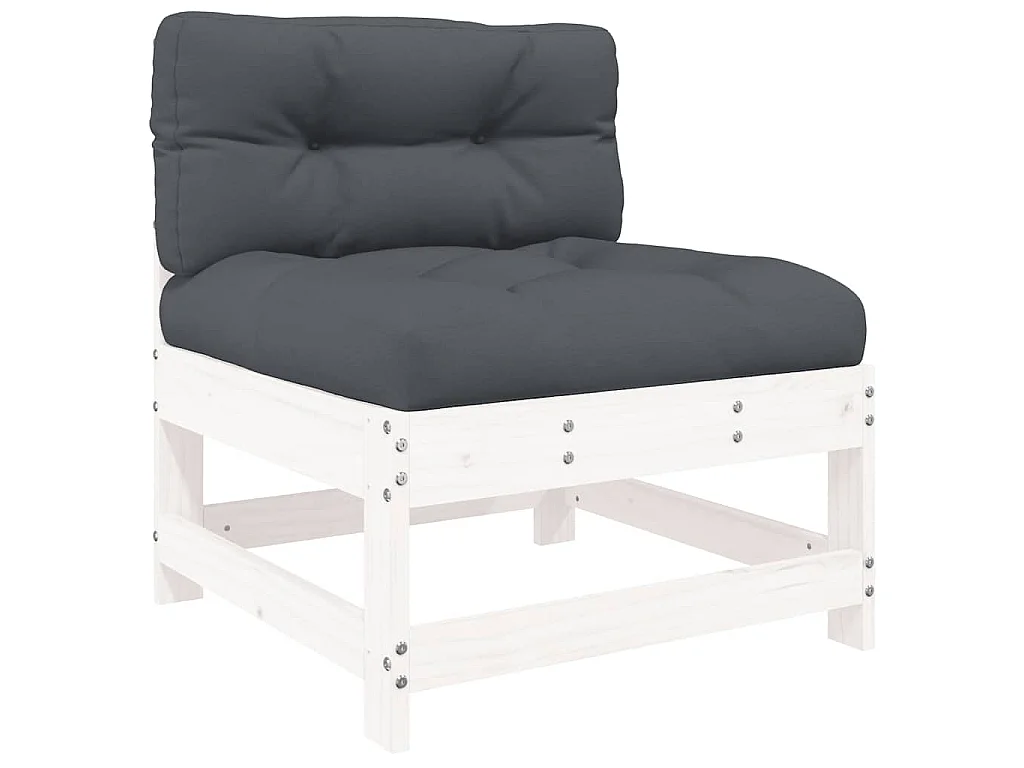 Canapés centraux avec coussins 2 pcs blanc bois de pin massif