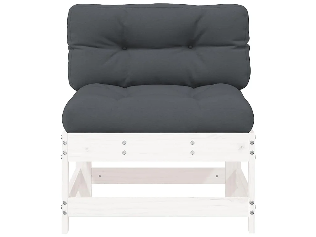 Canapés centraux avec coussins 2 pcs blanc bois de pin massif