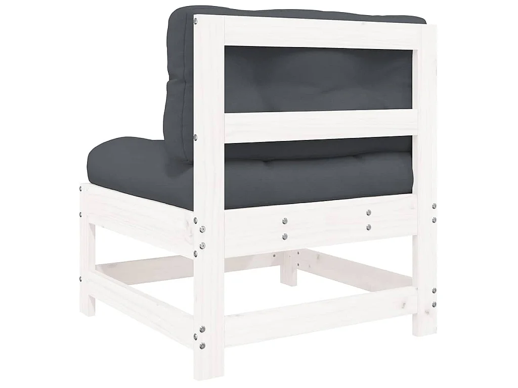 Canapés centraux avec coussins 2 pcs blanc bois de pin massif