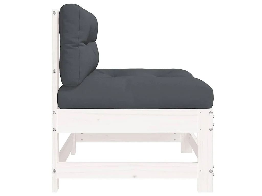 Canapés centraux avec coussins 2 pcs blanc bois de pin massif